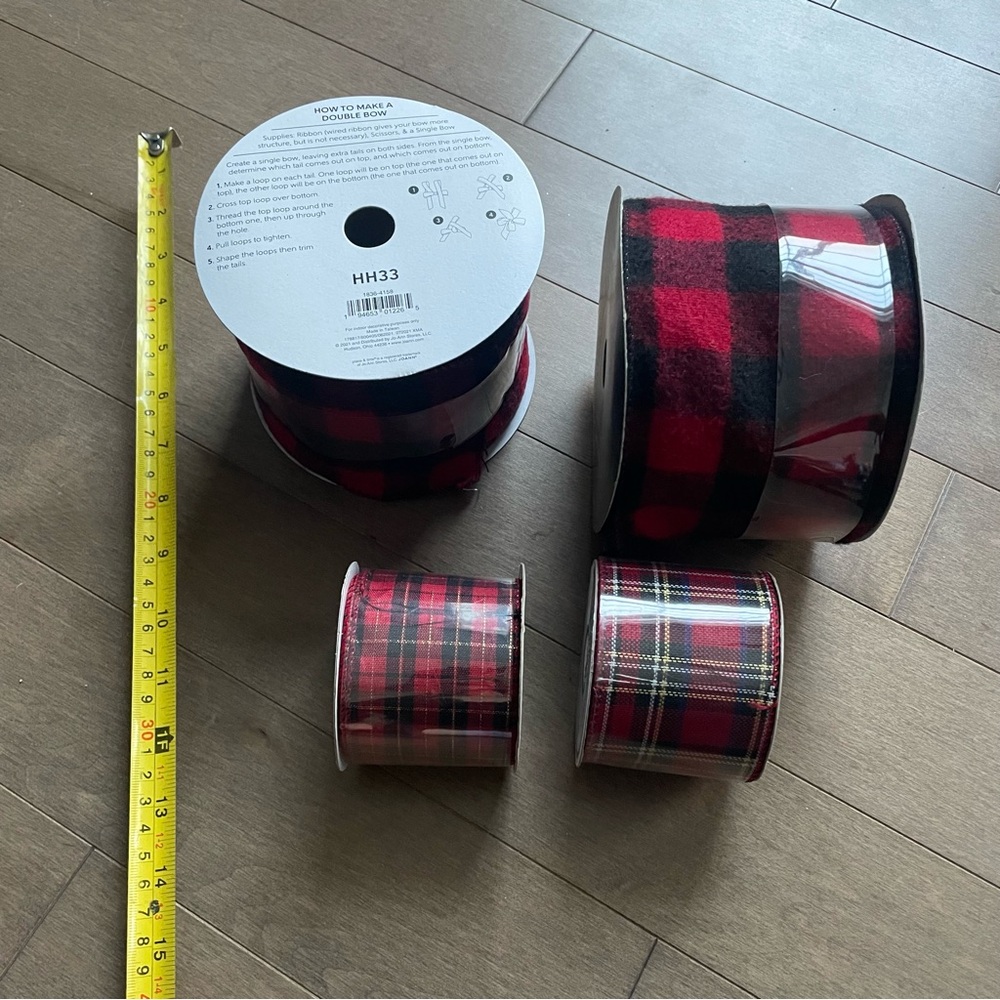 NWT Plaid Ribbon Set - Red and Black Christmas Holidays Cottage Life Ski Lodge